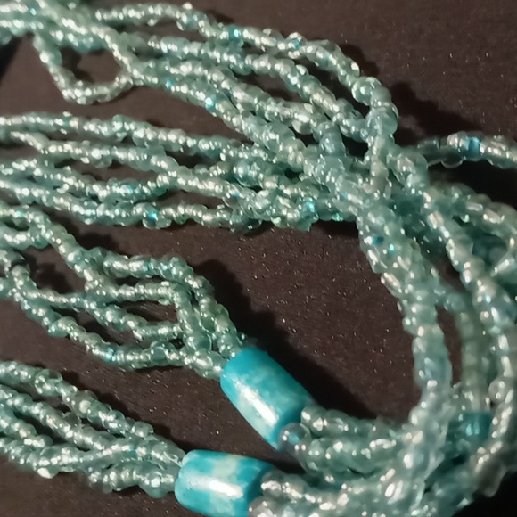 Long or layered glass seed bead aquamarine necklace 48 inches long - Picture 7 of 9